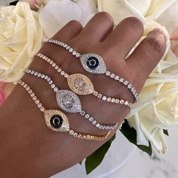 Silver evil eye bracelets with Swarovski crystals - Picture 4 of 5